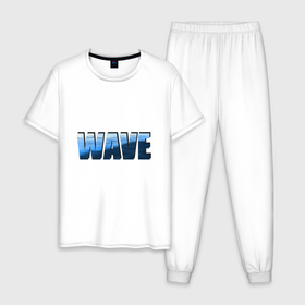 Мужская пижама хлопок с принтом волна синяя в Тюмени, 100% хлопок | брюки и футболка прямого кроя, без карманов, на брюках мягкая резинка на поясе и по низу штанин
 | английский | буквы | вода | волны | лето | море | надпись