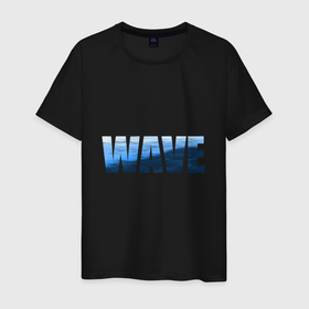 Мужская футболка хлопок с принтом волна синяя в Тюмени, 100% хлопок | прямой крой, круглый вырез горловины, длина до линии бедер, слегка спущенное плечо. | английский | буквы | вода | волны | лето | море | надпись