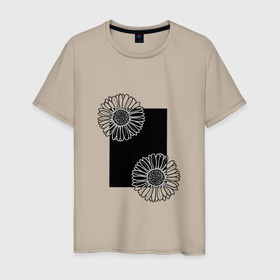Мужская футболка хлопок с принтом Ромашки с черным прямоугольником в Курске, 100% хлопок | прямой крой, круглый вырез горловины, длина до линии бедер, слегка спущенное плечо. | весна | геометрия | лето | линии | ромашки | силуэт | флора | цветы | черное