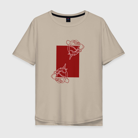Мужская футболка хлопок Oversize с принтом розы с красным прямоугольником в Тюмени, 100% хлопок | свободный крой, круглый ворот, “спинка” длиннее передней части | геометрия | природа | розы | силуэт | цветы