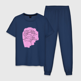 Мужская пижама хлопок с принтом пион на розовом фоне в Белгороде, 100% хлопок | брюки и футболка прямого кроя, без карманов, на брюках мягкая резинка на поясе и по низу штанин
 | весна | краска | лето | пион | природа | цветок