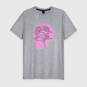 Мужская футболка хлопок Slim с принтом пион на розовом фоне , 92% хлопок, 8% лайкра | приталенный силуэт, круглый вырез ворота, длина до линии бедра, короткий рукав | весна | краска | лето | пион | природа | цветок