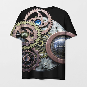 Мужская футболка 3D с принтом Mechanism of gears in Steampunk style в Санкт-Петербурге, 100% полиэфир | прямой крой, круглый вырез горловины, длина до линии бедер | fashion | gears | mechanism | metal | steampunk | style | металл | механизм | мода | стиль | стимпанк | шестерёнки