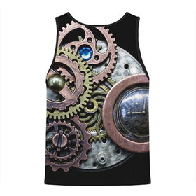 Мужская майка 3D с принтом Mechanism of gears in Steampunk style в Санкт-Петербурге, 100% полиэстер | круглая горловина, приталенный силуэт, длина до линии бедра. Пройма и горловина окантованы тонкой бейкой | Тематика изображения на принте: fashion | gears | mechanism | metal | steampunk | style | металл | механизм | мода | стиль | стимпанк | шестерёнки