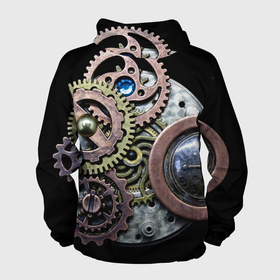 Мужская ветровка 3D с принтом Mechanism of gears in Steampunk style в Кировске, 100% полиэстер | подол и капюшон оформлены резинкой с фиксаторами, два кармана без застежек по бокам, один потайной карман на груди | Тематика изображения на принте: fashion | gears | mechanism | metal | steampunk | style | металл | механизм | мода | стиль | стимпанк | шестерёнки