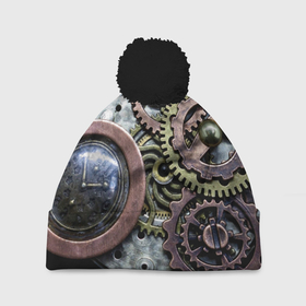 Шапка 3D c помпоном с принтом Mechanism of gears in Steampunk style в Курске, 100% полиэстер | универсальный размер, печать по всей поверхности изделия | Тематика изображения на принте: fashion | gears | mechanism | metal | steampunk | style | металл | механизм | мода | стиль | стимпанк | шестерёнки