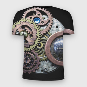 Мужская футболка 3D Slim с принтом Mechanism of gears in Steampunk style в Санкт-Петербурге, 100% полиэстер с улучшенными характеристиками | приталенный силуэт, круглая горловина, широкие плечи, сужается к линии бедра | Тематика изображения на принте: fashion | gears | mechanism | metal | steampunk | style | металл | механизм | мода | стиль | стимпанк | шестерёнки
