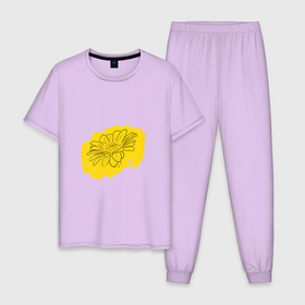 Мужская пижама хлопок с принтом гербера на желтом фоне в Петрозаводске, 100% хлопок | брюки и футболка прямого кроя, без карманов, на брюках мягкая резинка на поясе и по низу штанин
 | весна | гербера | желтый | лето | природа | ромашка | цветок