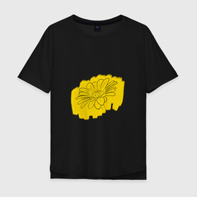 Мужская футболка хлопок Oversize с принтом гербера на желтом фоне в Петрозаводске, 100% хлопок | свободный крой, круглый ворот, “спинка” длиннее передней части | весна | гербера | желтый | лето | природа | ромашка | цветок