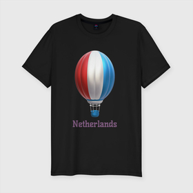 Мужская футболка хлопок Slim с принтом 3d aerostat Netherlands flag в Екатеринбурге, 92% хлопок, 8% лайкра | приталенный силуэт, круглый вырез ворота, длина до линии бедра, короткий рукав | 3d aerostat | 3d aerostat netherlands flag | aerostat | air ballon | ballon | hot air ballon | netherlands | netherlands flag
