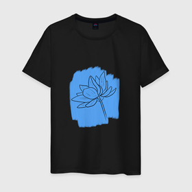 Мужская футболка хлопок с принтом Лотос на синем фоне в Кировске, 100% хлопок | прямой крой, круглый вырез горловины, длина до линии бедер, слегка спущенное плечо. | весна | краска | лето | лотос | природа | флора | цветок