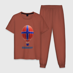 Мужская пижама хлопок с принтом 3d aerostat Norway flag в Курске, 100% хлопок | брюки и футболка прямого кроя, без карманов, на брюках мягкая резинка на поясе и по низу штанин
 | 2d | 3d aerostat | air ballon | flag norway | hot air ballon | norway