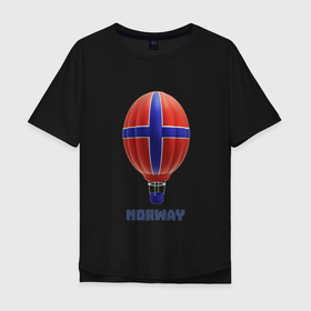 Мужская футболка хлопок Oversize с принтом 3d aerostat Norway flag , 100% хлопок | свободный крой, круглый ворот, “спинка” длиннее передней части | 2d | 3d aerostat | air ballon | flag norway | hot air ballon | norway