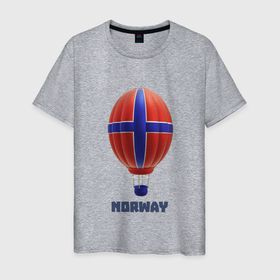 Мужская футболка хлопок с принтом 3d aerostat Norway flag в Екатеринбурге, 100% хлопок | прямой крой, круглый вырез горловины, длина до линии бедер, слегка спущенное плечо. | 2d | 3d aerostat | air ballon | flag norway | hot air ballon | norway