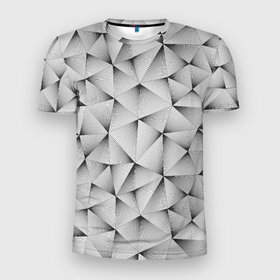 Мужская футболка 3D Slim с принтом Треугольная Решётка в Тюмени, 100% полиэстер с улучшенными характеристиками | приталенный силуэт, круглая горловина, широкие плечи, сужается к линии бедра | abstraction | figure | geometry | isometric | pattern | shape | абстракция | геометрия | изометрический | решётка | треугольник | узор | фигура | форма