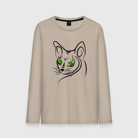 Мужской лонгслив хлопок с принтом Зеленые глазки , 100% хлопок |  | cat | котенок | котики | коты | кошки