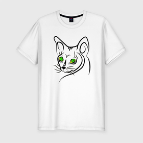 Мужская футболка хлопок Slim с принтом Зеленые глазки , 92% хлопок, 8% лайкра | приталенный силуэт, круглый вырез ворота, длина до линии бедра, короткий рукав | cat | котенок | котики | коты | кошки