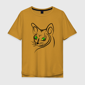 Мужская футболка хлопок Oversize с принтом Зеленые глазки , 100% хлопок | свободный крой, круглый ворот, “спинка” длиннее передней части | cat | котенок | котики | коты | кошки