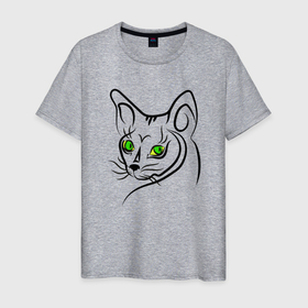 Мужская футболка хлопок с принтом Зеленые глазки в Новосибирске, 100% хлопок | прямой крой, круглый вырез горловины, длина до линии бедер, слегка спущенное плечо. | cat | котенок | котики | коты | кошки