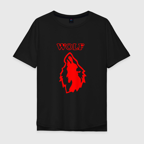 Мужская футболка хлопок Oversize с принтом Red the  wolf в Санкт-Петербурге, 100% хлопок | свободный крой, круглый ворот, “спинка” длиннее передней части | 