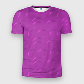 Мужская футболка 3D Slim с принтом Узор из блестящих волнистых линий в Тюмени, 100% полиэстер с улучшенными характеристиками | приталенный силуэт, круглая горловина, широкие плечи, сужается к линии бедра | абстракция | линии | листики | несимметричный | рандомный | сиреневый | узор | фиолетовый