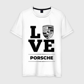 Мужская футболка хлопок с принтом Porsche Love Classic в Курске, 100% хлопок | прямой крой, круглый вырез горловины, длина до линии бедер, слегка спущенное плечо. | Тематика изображения на принте: auto | brand | logo | love | porsche | symbol | авто | бренд | лого | порш | порше | символ