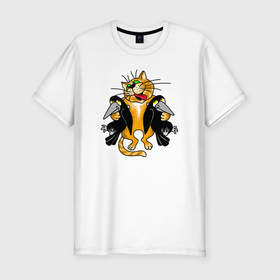 Мужская футболка хлопок Slim с принтом Птичек жалко в Тюмени, 92% хлопок, 8% лайкра | приталенный силуэт, круглый вырез ворота, длина до линии бедра, короткий рукав | cat | котенок | котики | коты | кошки