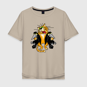 Мужская футболка хлопок Oversize с принтом Птичек жалко в Тюмени, 100% хлопок | свободный крой, круглый ворот, “спинка” длиннее передней части | Тематика изображения на принте: cat | котенок | котики | коты | кошки