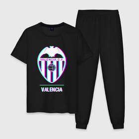 Мужская пижама хлопок с принтом Valencia FC в стиле Glitch в Новосибирске, 100% хлопок | брюки и футболка прямого кроя, без карманов, на брюках мягкая резинка на поясе и по низу штанин
 | Тематика изображения на принте: club | fc | football | glitch | logo | valencia | валенсия | глитч | клуб | лого | мяч | символ | спорт | футбол | футболист | футболисты | футбольный