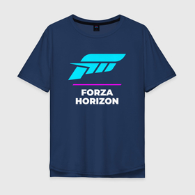 Мужская футболка хлопок Oversize с принтом Символ Forza Horizon в неоновых цветах в Курске, 100% хлопок | свободный крой, круглый ворот, “спинка” длиннее передней части | forza | forza horizon | horizon | logo | neon | игра | игры | лого | логотип | неон | символ | форза | хорайзон