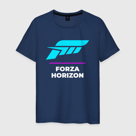 Мужская футболка хлопок с принтом Символ Forza Horizon в неоновых цветах в Белгороде, 100% хлопок | прямой крой, круглый вырез горловины, длина до линии бедер, слегка спущенное плечо. | forza | forza horizon | horizon | logo | neon | игра | игры | лого | логотип | неон | символ | форза | хорайзон