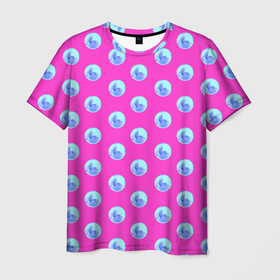 Мужская футболка 3D с принтом Бирюзовый горох 3д на розом фоне в Белгороде, 100% полиэфир | прямой крой, круглый вырез горловины, длина до линии бедер | 3д | бирюзовый | в тренде | геометрия | горошек | модный | розовый | симметрия | сфера | шар