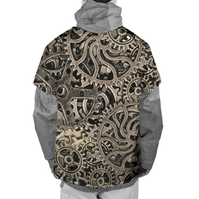 Накидка на куртку 3D с принтом Ажурный узор из металлических шестерёнок в стиле Стимпанк в Екатеринбурге, 100% полиэстер |  | gears | metal | pattern | steampunk | texture | металл | стимпанк | текстура | узор | шестерёнки