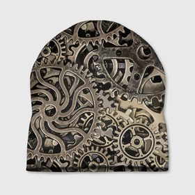 Шапка 3D с принтом Ажурный узор из металлических шестерёнок в стиле Стимпанк в Петрозаводске, 100% полиэстер | универсальный размер, печать по всей поверхности изделия | gears | metal | pattern | steampunk | texture | металл | стимпанк | текстура | узор | шестерёнки