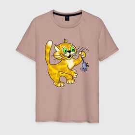 Мужская футболка хлопок с принтом Кошкина мышка , 100% хлопок | прямой крой, круглый вырез горловины, длина до линии бедер, слегка спущенное плечо. | cat | котенок | котики | коты | кошки