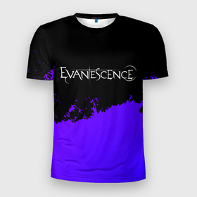 Мужская футболка 3D Slim с принтом Evanescence Purple Grunge в Екатеринбурге, 100% полиэстер с улучшенными характеристиками | приталенный силуэт, круглая горловина, широкие плечи, сужается к линии бедра | 