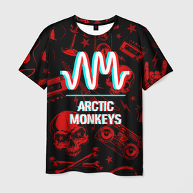 Мужская футболка 3D с принтом Arctic Monkeys Rock Glitch , 100% полиэфир | прямой крой, круглый вырез горловины, длина до линии бедер | arctic | arctic monkeys | band | glitch | metal | monkeys | paint | rock | арктик | брызги | глитч | группа | краска | манкейс | метал | рок | хард
