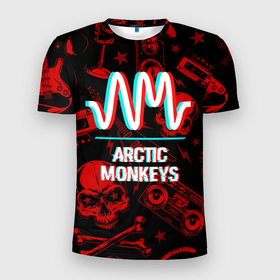 Мужская футболка 3D Slim с принтом Arctic Monkeys Rock Glitch , 100% полиэстер с улучшенными характеристиками | приталенный силуэт, круглая горловина, широкие плечи, сужается к линии бедра | arctic | arctic monkeys | band | glitch | metal | monkeys | paint | rock | арктик | брызги | глитч | группа | краска | манкейс | метал | рок | хард