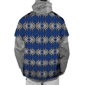 Накидка на куртку 3D с принтом Симметричный узор на темно синем фоне в Белгороде, 100% полиэстер |  | абстракция | геометрия | орнамент | симметрия | тренд