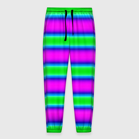 Мужские брюки 3D с принтом Зеленый и фиолетовые яркие неоновые полосы striped pattern в Курске, 100% полиэстер | манжеты по низу, эластичный пояс регулируется шнурком, по бокам два кармана без застежек, внутренняя часть кармана из мелкой сетки | modern | neon | striped pattern | горизонтальные полоы | зеленые полосы | полосатый узор | фиолетовые полосы