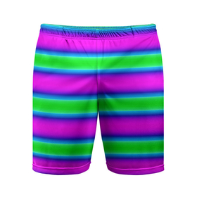 Мужские шорты спортивные с принтом Зеленый и фиолетовые яркие неоновые полосы striped pattern ,  |  | Тематика изображения на принте: modern | neon | striped pattern | горизонтальные полоы | зеленые полосы | полосатый узор | фиолетовые полосы