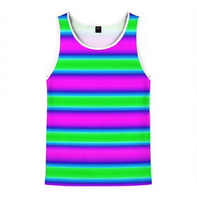 Мужская майка 3D с принтом Зеленый и фиолетовые яркие неоновые полосы striped pattern , 100% полиэстер | круглая горловина, приталенный силуэт, длина до линии бедра. Пройма и горловина окантованы тонкой бейкой | Тематика изображения на принте: modern | neon | striped pattern | горизонтальные полоы | зеленые полосы | полосатый узор | фиолетовые полосы