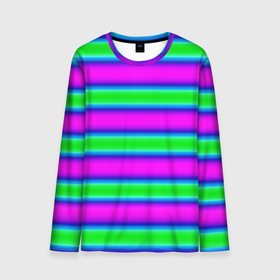 Мужской лонгслив 3D с принтом Зеленый и фиолетовые яркие неоновые полосы striped pattern , 100% полиэстер | длинные рукава, круглый вырез горловины, полуприлегающий силуэт | Тематика изображения на принте: modern | neon | striped pattern | горизонтальные полоы | зеленые полосы | полосатый узор | фиолетовые полосы