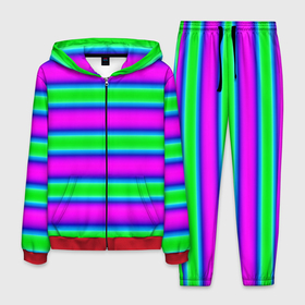Мужской костюм 3D с принтом Зеленый и фиолетовые яркие неоновые полосы striped pattern в Кировске, 100% полиэстер | Манжеты и пояс оформлены тканевой резинкой, двухслойный капюшон со шнурком для регулировки, карманы спереди | modern | neon | striped pattern | горизонтальные полоы | зеленые полосы | полосатый узор | фиолетовые полосы