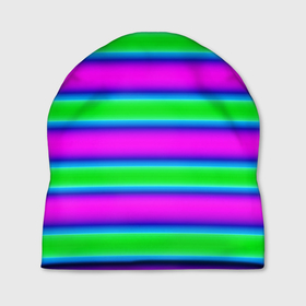 Шапка 3D с принтом Зеленый и фиолетовые яркие неоновые полосы striped pattern в Екатеринбурге, 100% полиэстер | универсальный размер, печать по всей поверхности изделия | modern | neon | striped pattern | горизонтальные полоы | зеленые полосы | полосатый узор | фиолетовые полосы