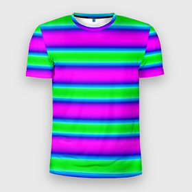 Мужская футболка 3D Slim с принтом Зеленый и фиолетовые яркие неоновые полосы striped pattern , 100% полиэстер с улучшенными характеристиками | приталенный силуэт, круглая горловина, широкие плечи, сужается к линии бедра | Тематика изображения на принте: modern | neon | striped pattern | горизонтальные полоы | зеленые полосы | полосатый узор | фиолетовые полосы