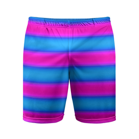 Мужские шорты спортивные с принтом striped pattern яркий неоновый полосатый узор в Екатеринбурге,  |  | neon | striped pattern | горизонтальные полосы | полосатый узор | розовые полосы | синие полосы