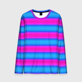 Мужской лонгслив 3D с принтом striped pattern яркий неоновый полосатый узор в Кировске, 100% полиэстер | длинные рукава, круглый вырез горловины, полуприлегающий силуэт | neon | striped pattern | горизонтальные полосы | полосатый узор | розовые полосы | синие полосы