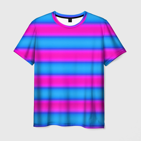 Мужская футболка 3D с принтом striped pattern яркий неоновый полосатый узор в Кировске, 100% полиэфир | прямой крой, круглый вырез горловины, длина до линии бедер | neon | striped pattern | горизонтальные полосы | полосатый узор | розовые полосы | синие полосы