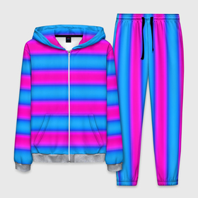 Мужской костюм 3D с принтом striped pattern яркий неоновый полосатый узор в Курске, 100% полиэстер | Манжеты и пояс оформлены тканевой резинкой, двухслойный капюшон со шнурком для регулировки, карманы спереди | neon | striped pattern | горизонтальные полосы | полосатый узор | розовые полосы | синие полосы